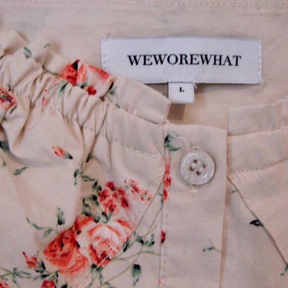 WeWoreWhat Ruched Dainty Floral Top Bustier Pouf Sleeves Cream Pink NEW Large - Picture 7 of 15